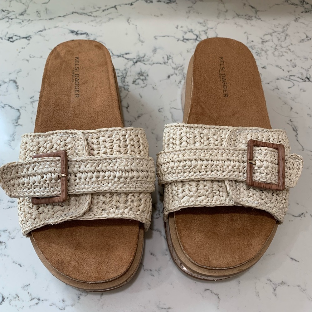 Kelsi Dagger Pauline Cork/ Raffia sandals size 8 New